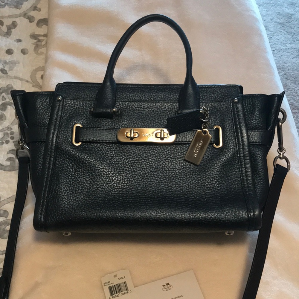 Beautiful Metallic Navy Blue Coach Swagger 27 